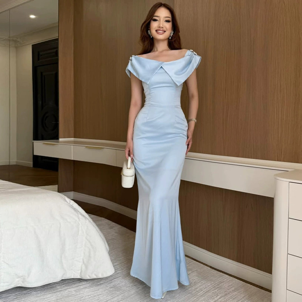 Forever 21 Elegant Summer Sky Blue Off-Shoulder Waist Bodycon Dress